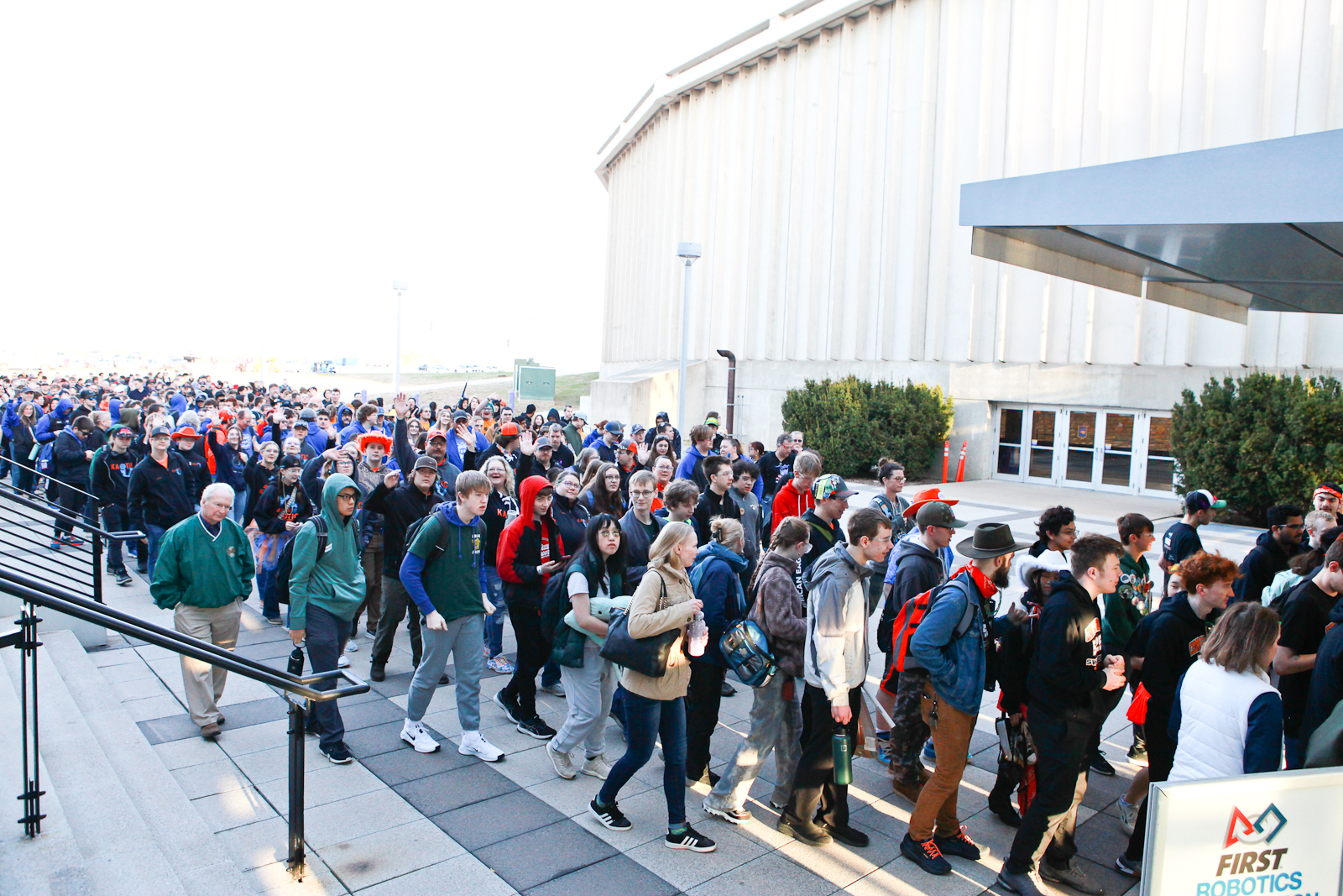 Teams arriving at the Dome to begin a day of competition.